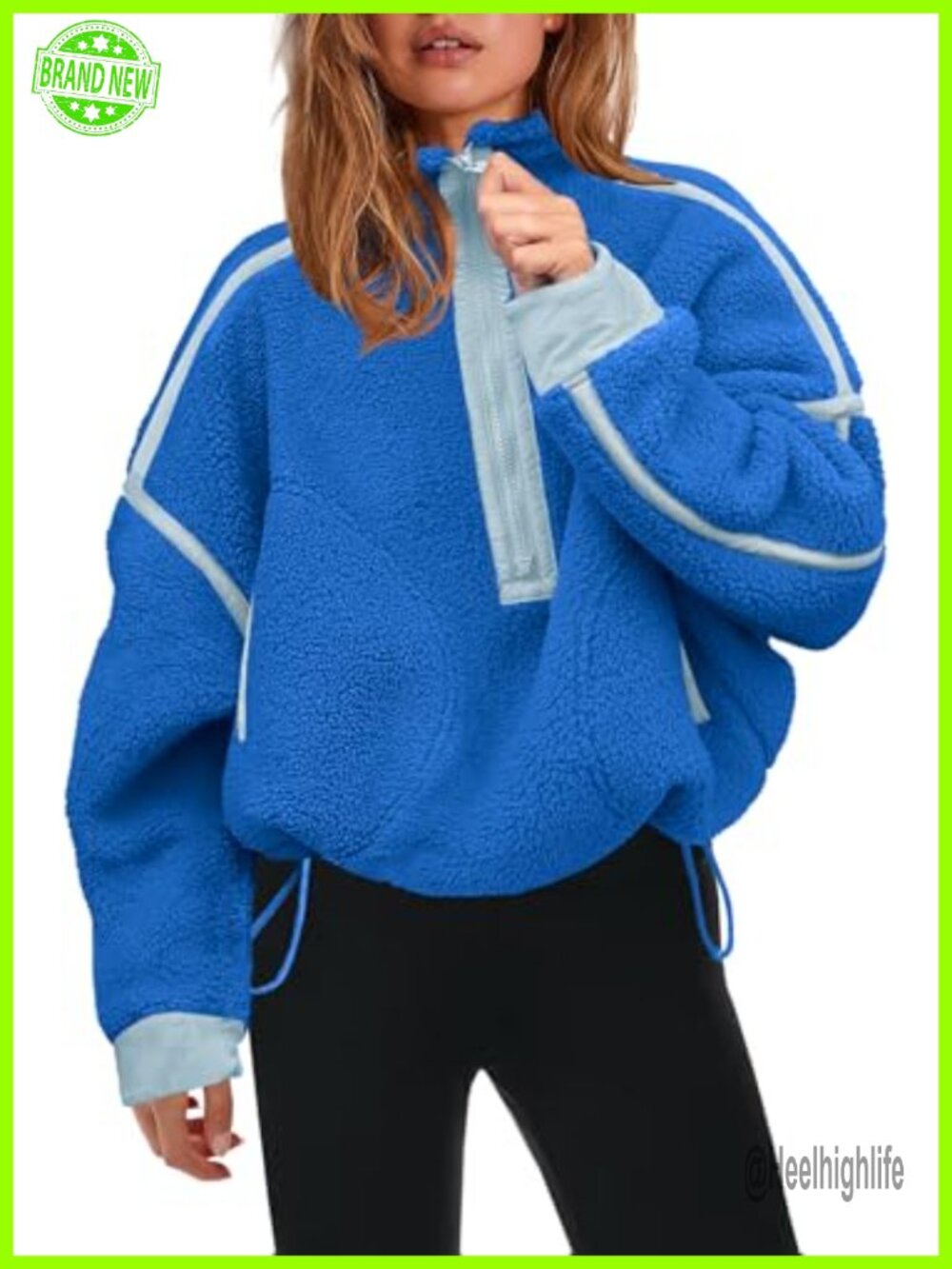 Womens Half Zip Fleece Pullover Sherpa Jacket Long Sleeve Zip Pockets